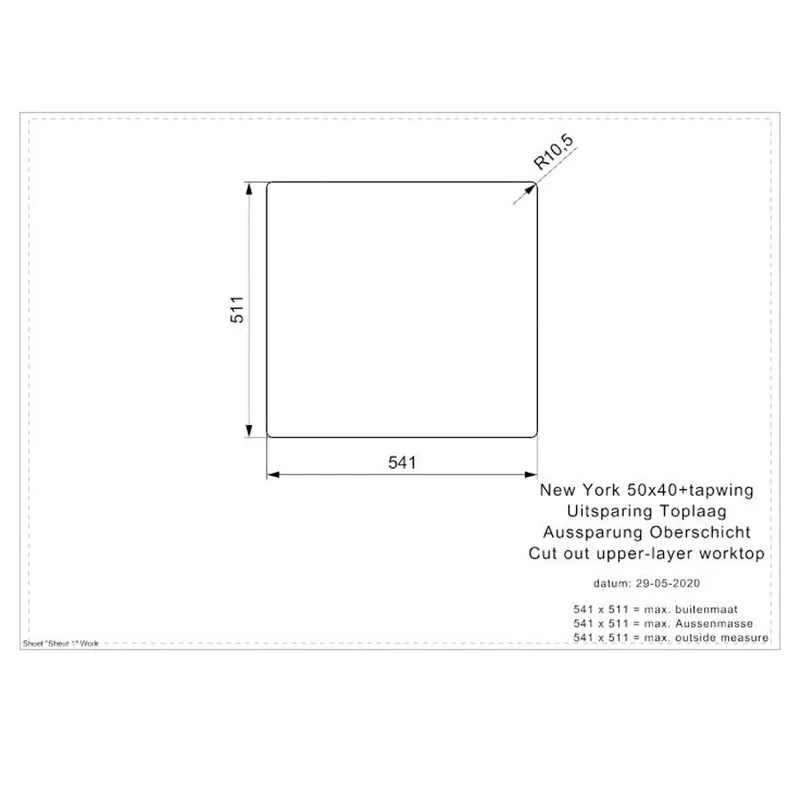 Reginox New York 50x40 Tapwing Comfort Integrated Stainless Steel Sink