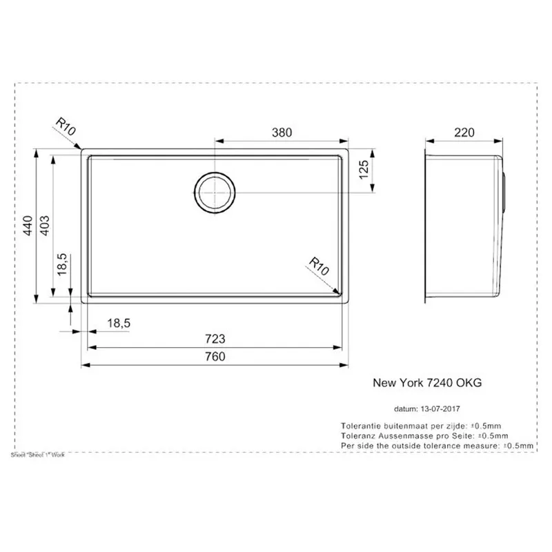 Reginox New York 72x40 OKG Regi Colour Stainless Steel Sink (Jet Black)