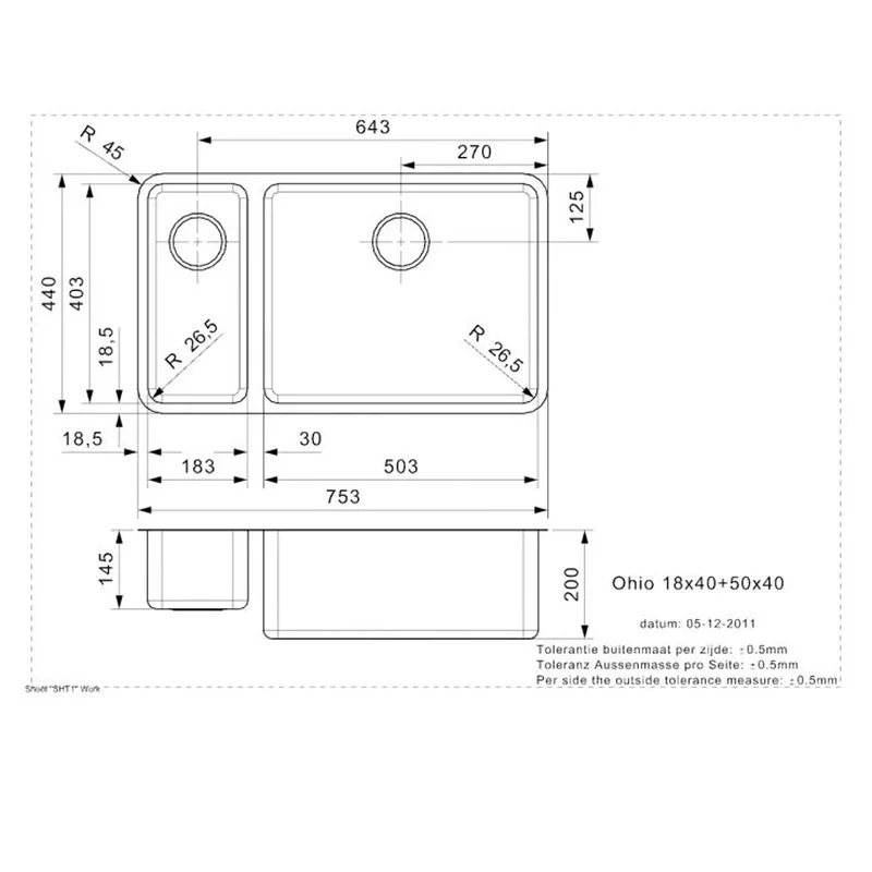 Reginox Ohio 18x40 + 50x40 OKG Integrated Stainless Steel Sink