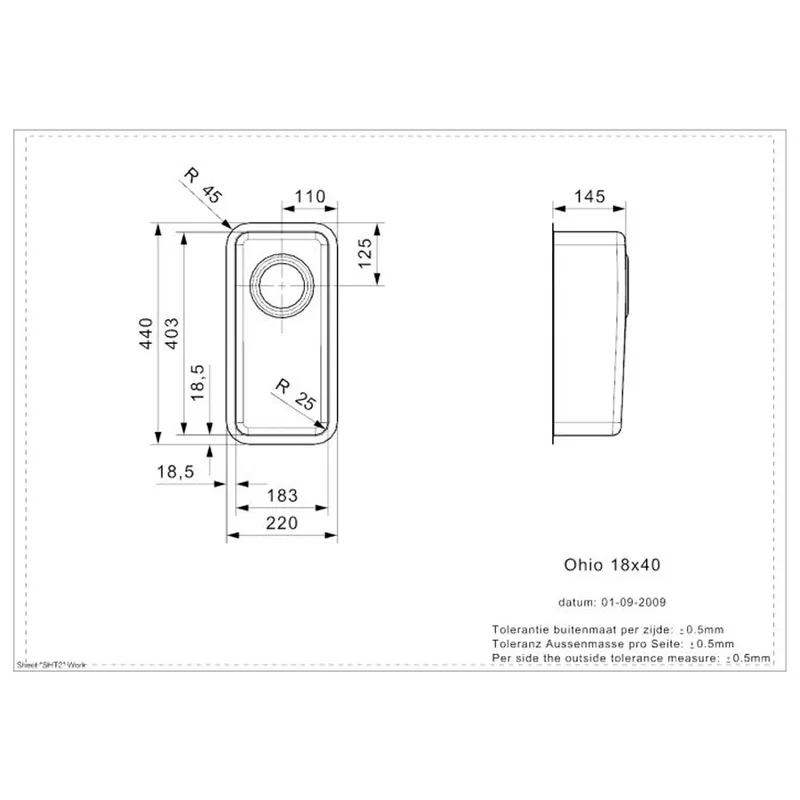 Reginox Ohio 18x40 OKG Integrated Stainless Steel Sink