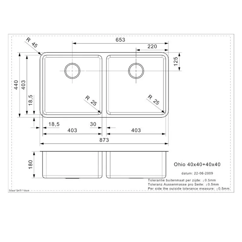 Reginox Ohio 40x40 + 40x40 OKG Integrated Stainless Steel Sink