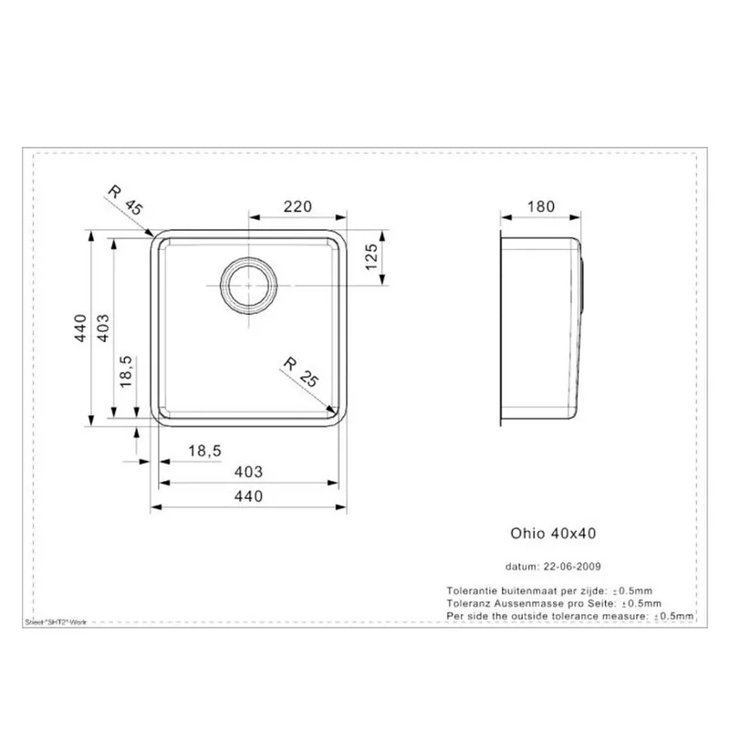 Reginox Ohio 40x40 OKG Integrated Stainless Steel Sink