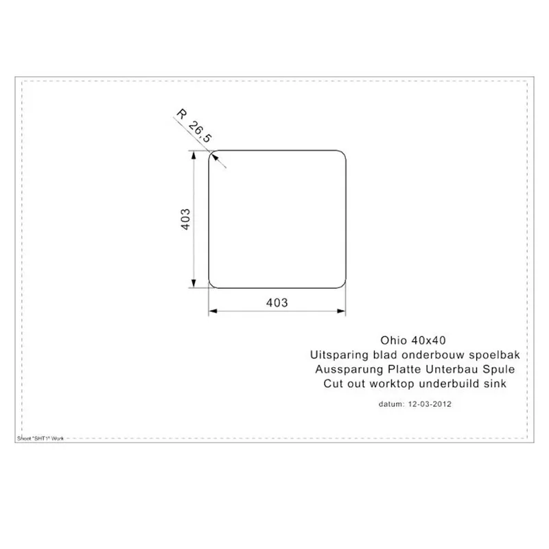 Reginox Ohio 40x40 OKG Integrated Stainless Steel Sink