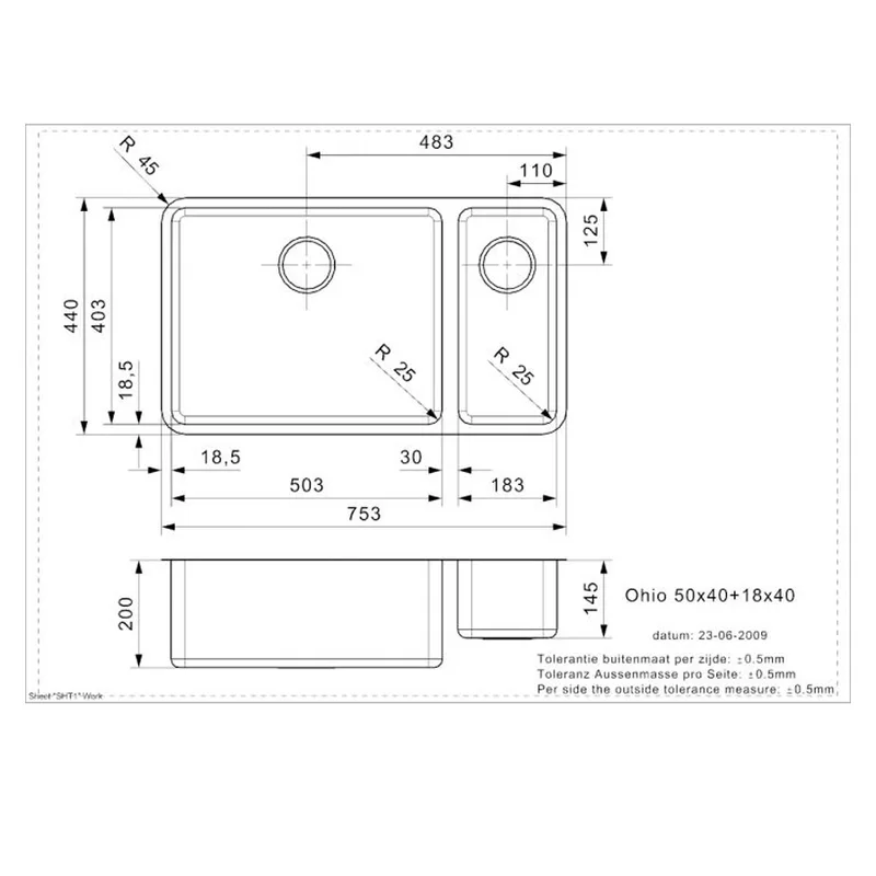 Reginox Ohio 50x40 + 18x40 OKG Integrated Stainless Steel Sink
