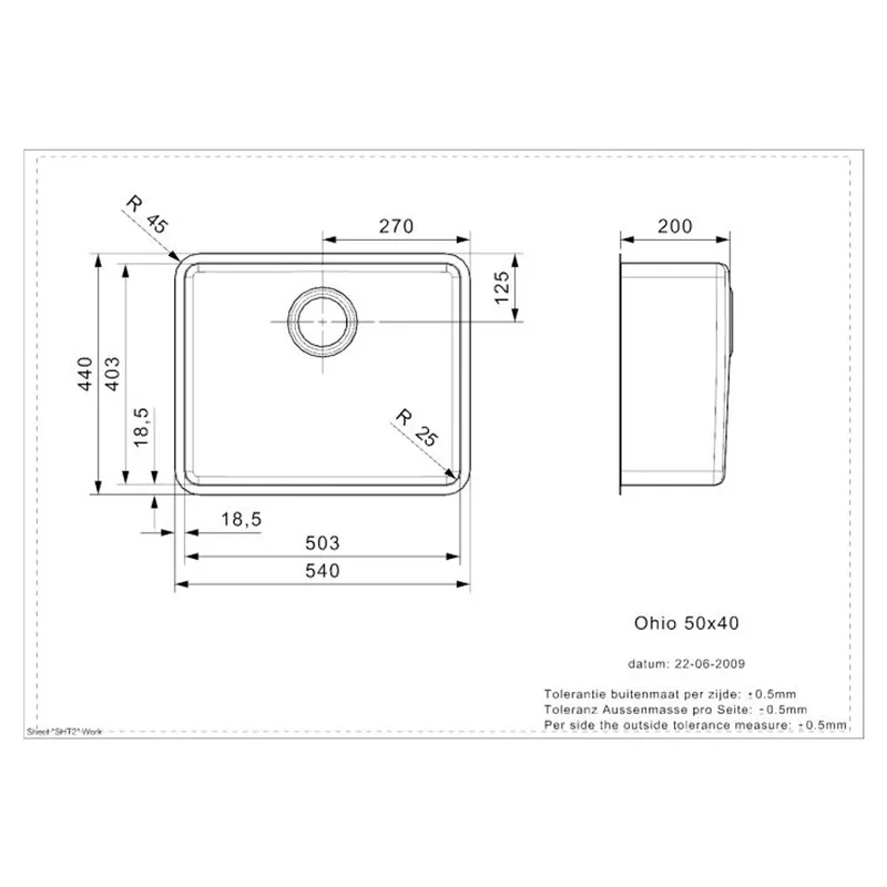 Reginox Ohio 50x40 OKG Integrated Stainless Steel Sink