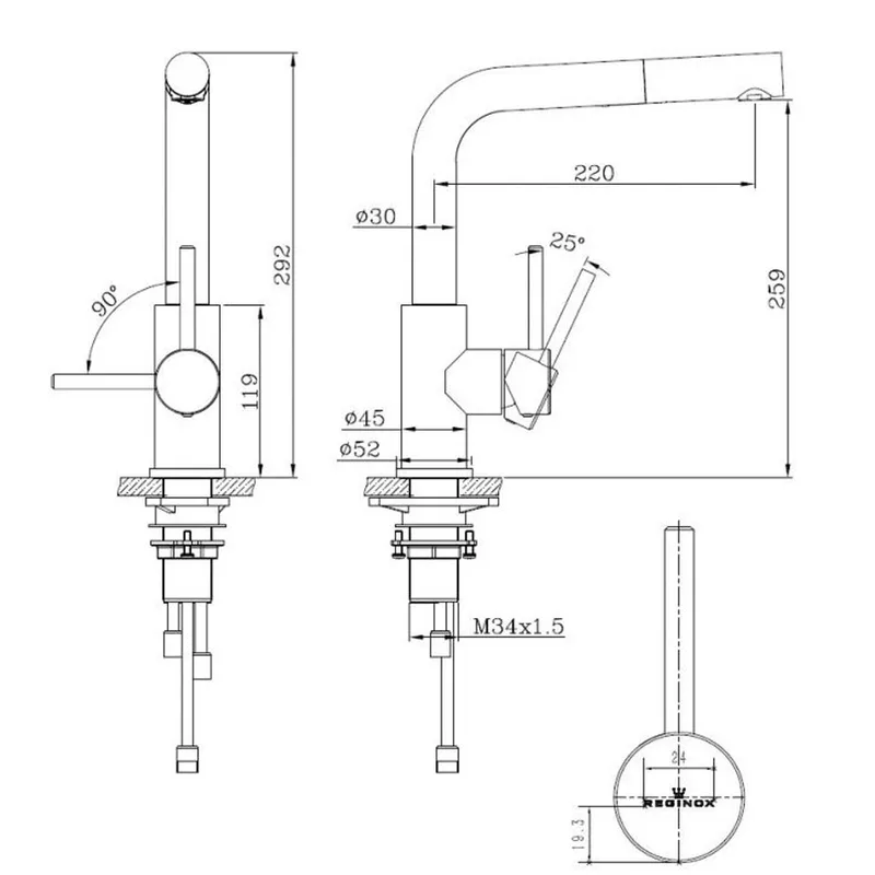 Reginox Palm Pull-Out Spout Sink Mixer (Stainless Steel)