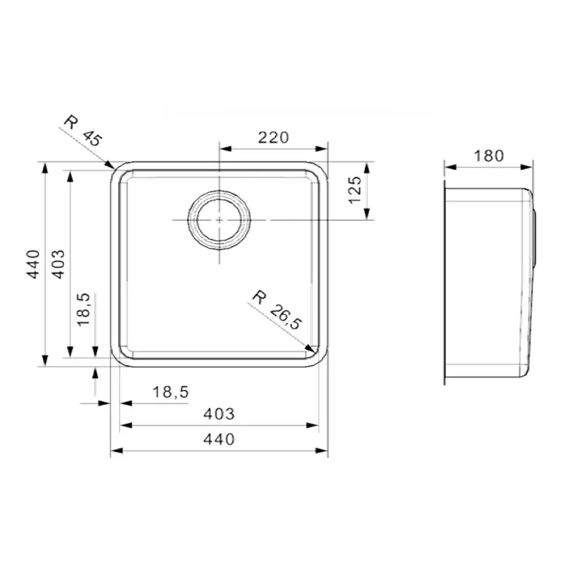 Reginox R24263 Ohio U 40x40x20 OKG Undermount (316) Sink