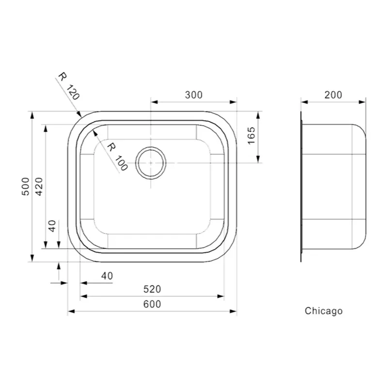 Reginox R24355 Chicago L 52x42x20 Integrated Sink (316)