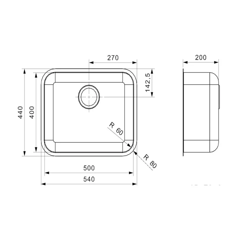 Reginox R24454 IB U 50x40x20 Undermount (316) Sink