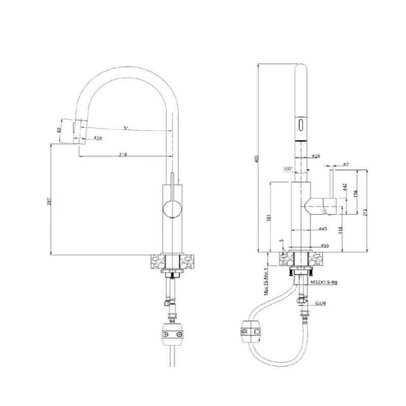 Reginox Stroom DS Sink Mixer with Pull-Out & Dual-Function Spout (Matt Black)