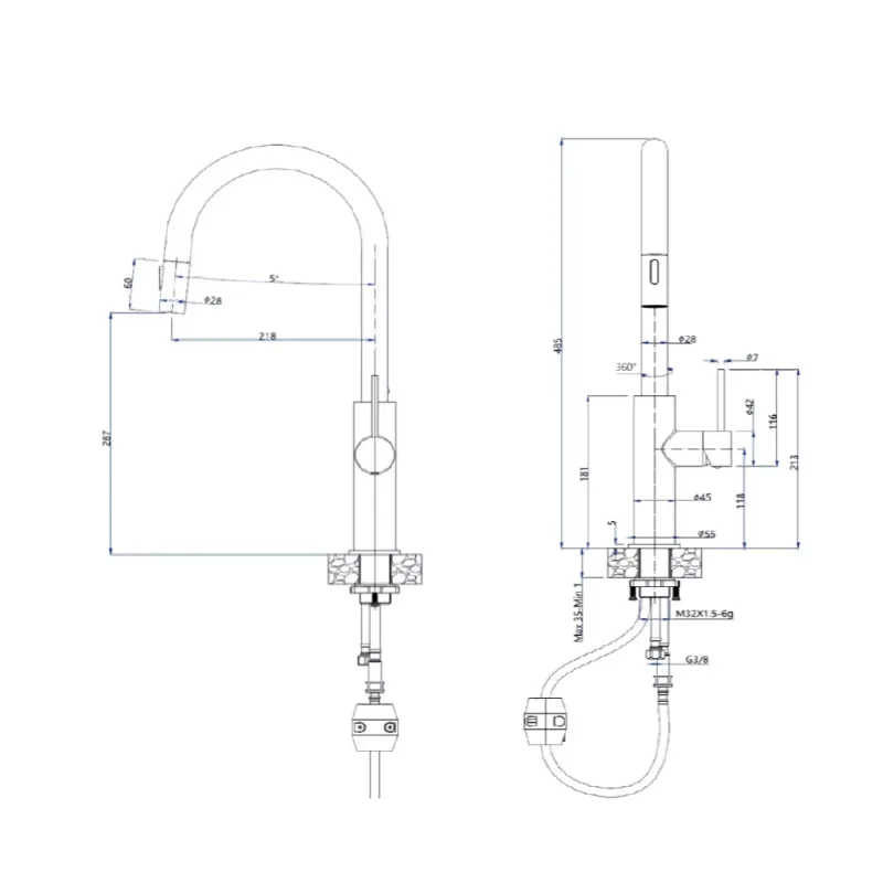 Reginox Stroom DS Sink Mixer with Pull-Out & Dual-Function Spout (Stainless Steel)