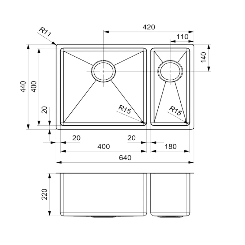 Reginox Tulip U 40x40 + 18x40 Stainless Steel Kitchen Sink