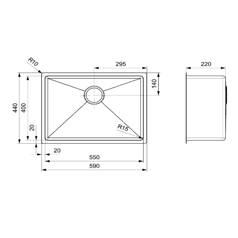 Reginox Tulip U 55x40 Stainless Steel Kitchen Sink