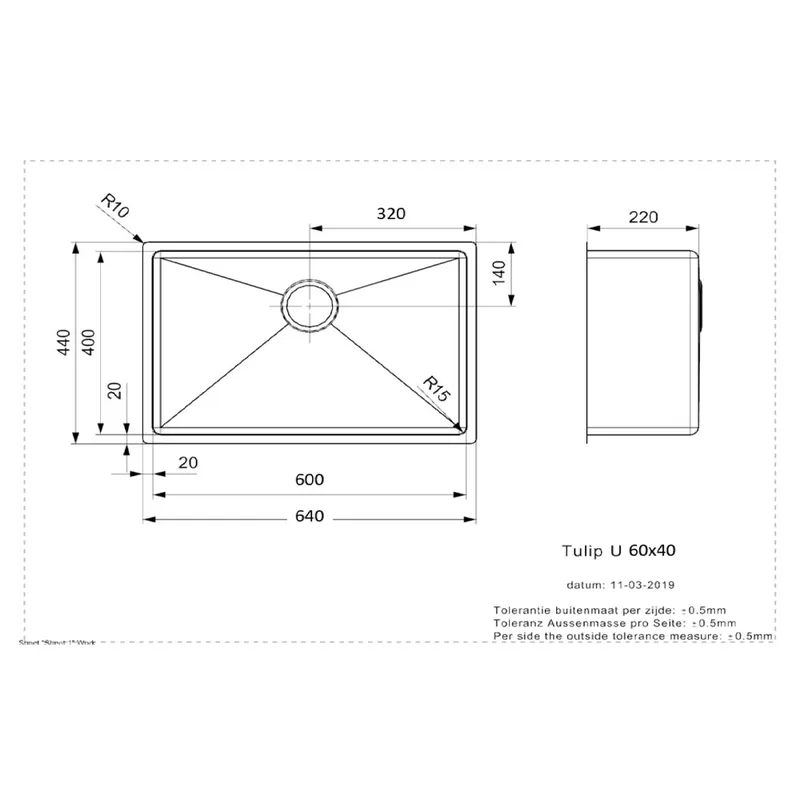 Reginox Tulip X U 60x40 Stainless Steel Kitchen Sink