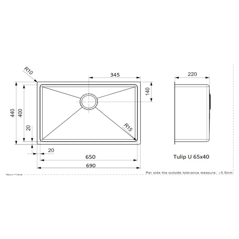 Reginox Tulip X U 65x40 Stainless Steel Kitchen Sink