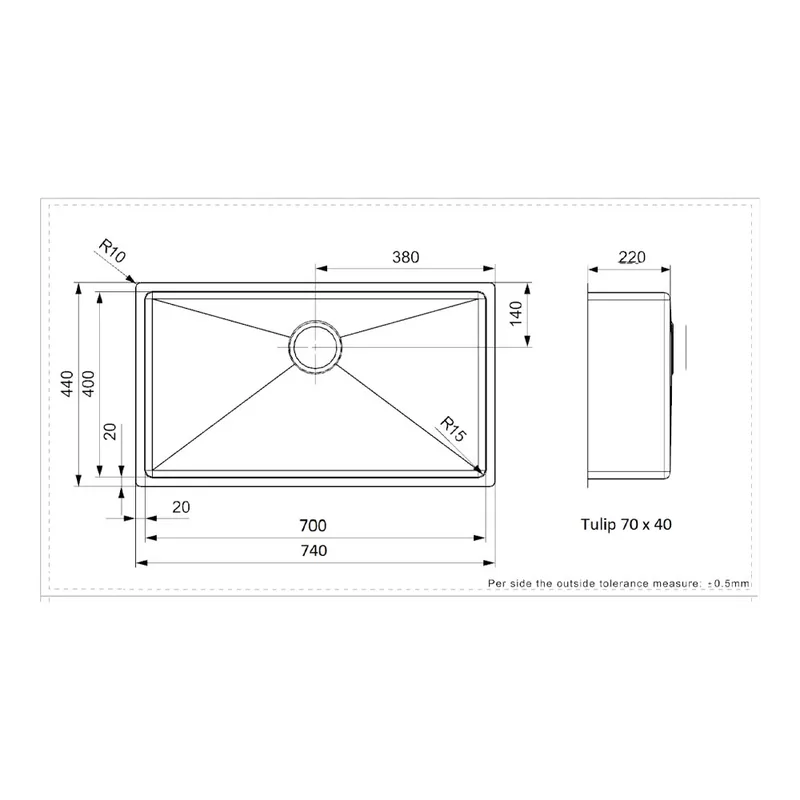 Reginox Tulip X U 70x40 Stainless Steel Kitchen Sink