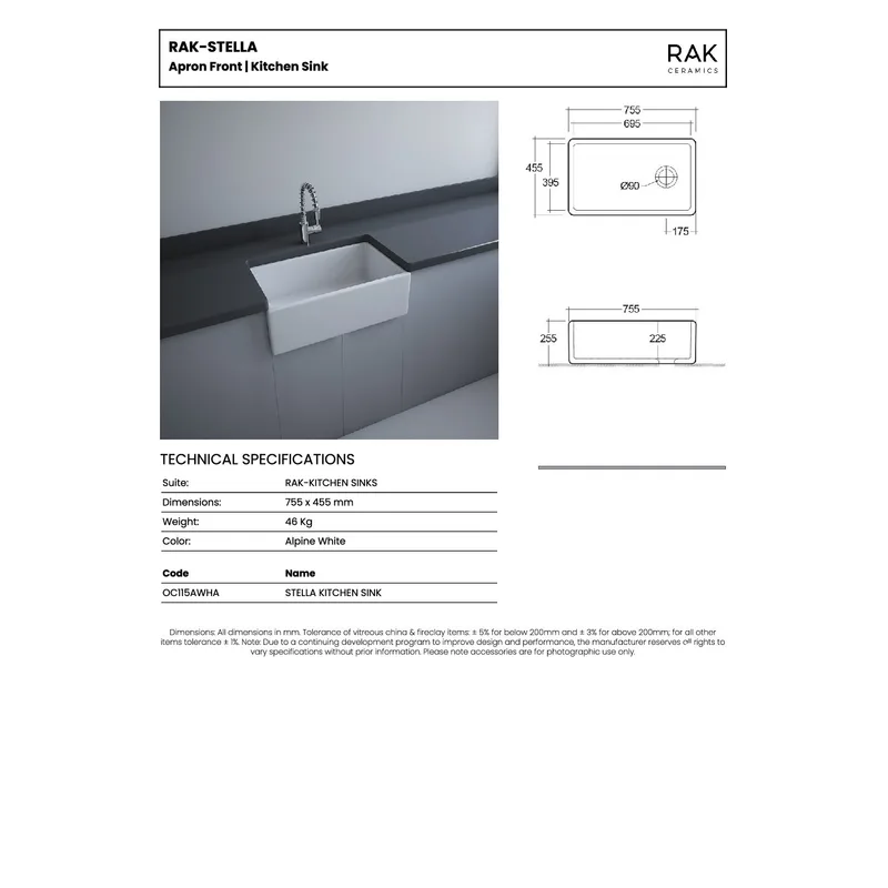 Stella Fireclay Farmhouse Kitchen Sink