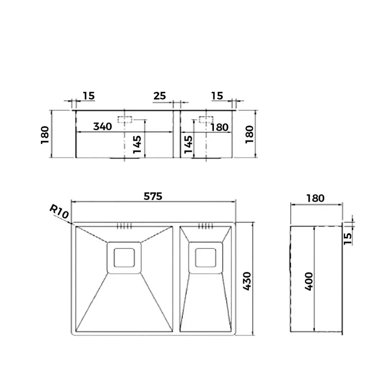Teka Square 340.400/180.400 Undermount Stainless Steel Kitchen Sink