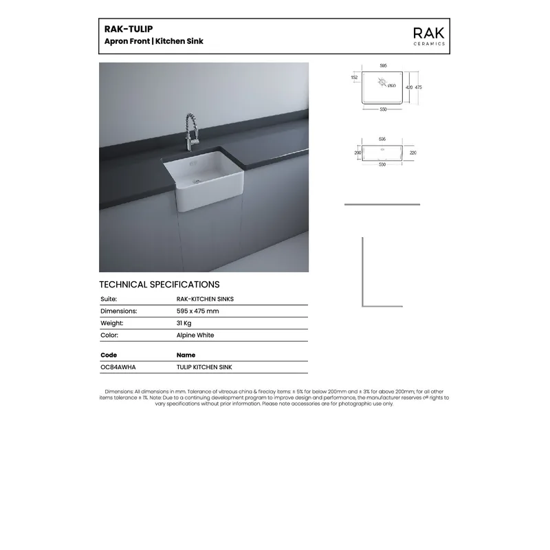 Tulip Fireclay Farmhouse Kitchen Sink