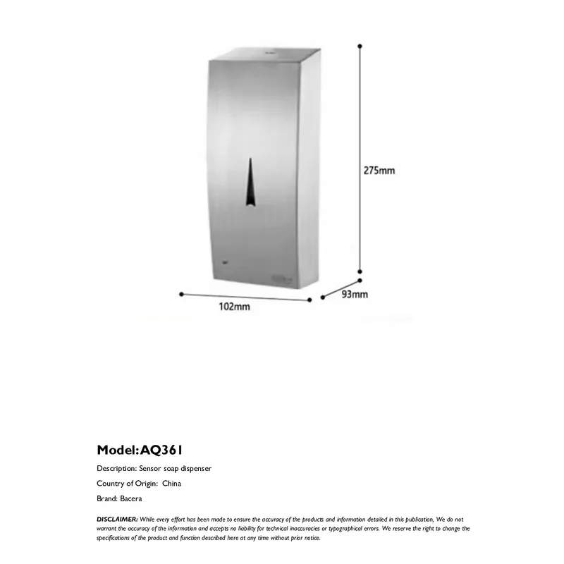 AQ361 Sensor Stainless Steel Soap Dispenser