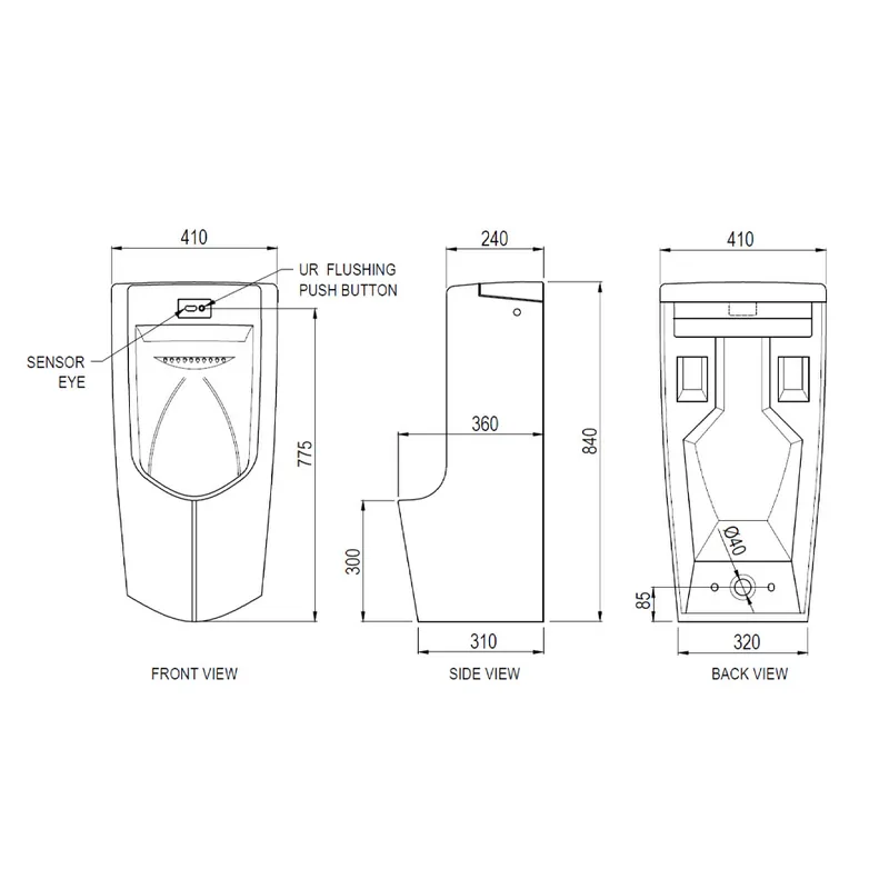Arino AWS UR-510-IR Wall Hung Integrated Urinal with Sensor Flush Valve