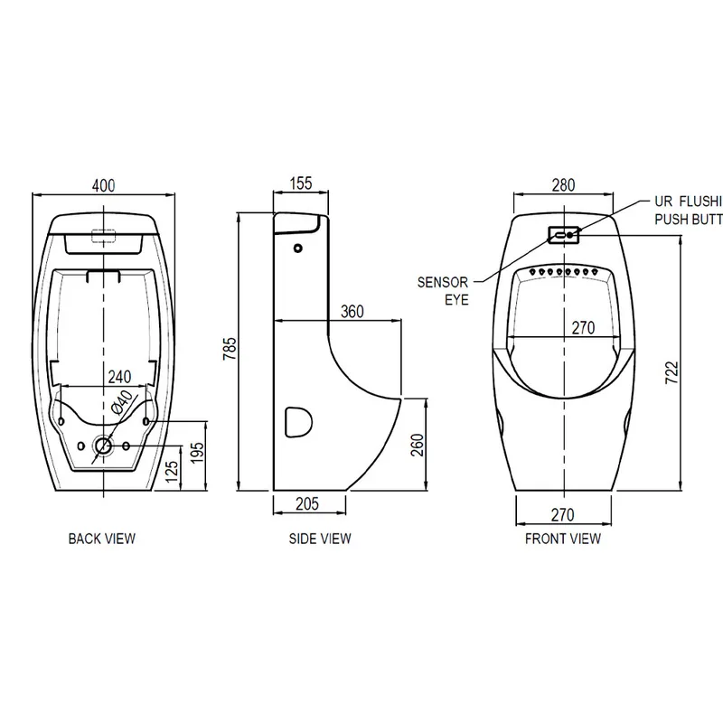 Arino AWS UR-511-IR Wall Hung Integrated Urinal with Sensor Flush Valve
