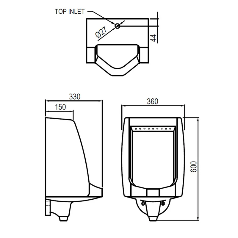 Arino UR-504-WT Top-Inlet Wall Hung Urinal Bowl