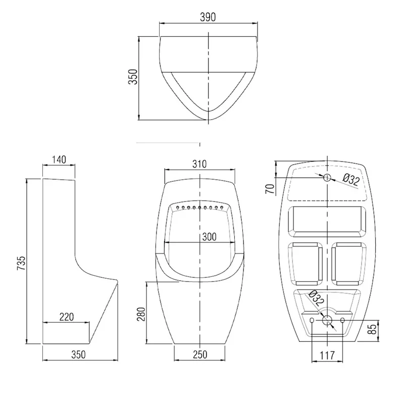 Arino UR-508-WT-BACK Wall Hung Urinal Bowl