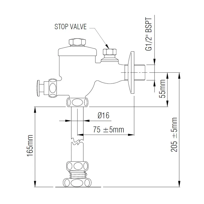 AWS 360HB Manual Operated Exposed Urinal Flush Valve