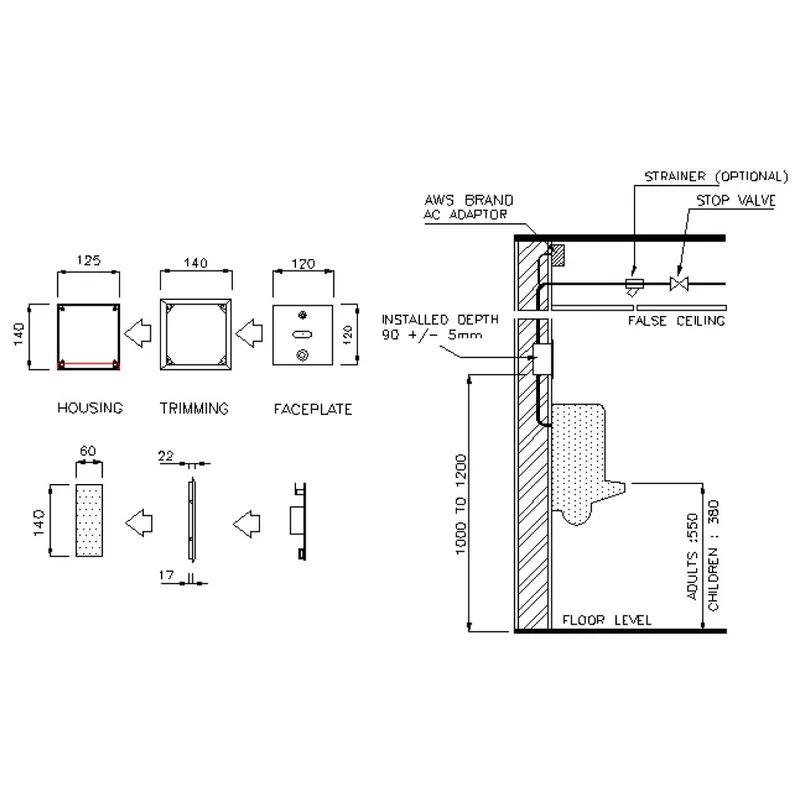 AWS 910ACEL Recessed Box Type Sensor Urinal Flush Valve c/w Manual Bypass & Lock