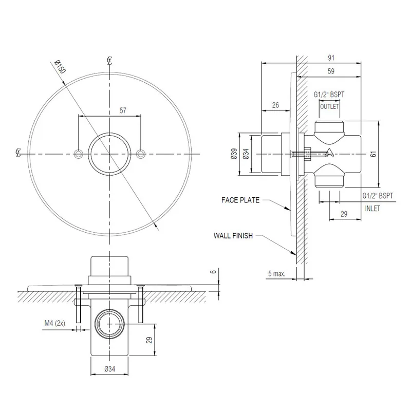 AWS T-2016 Self-Closing Concealed Shower Valve