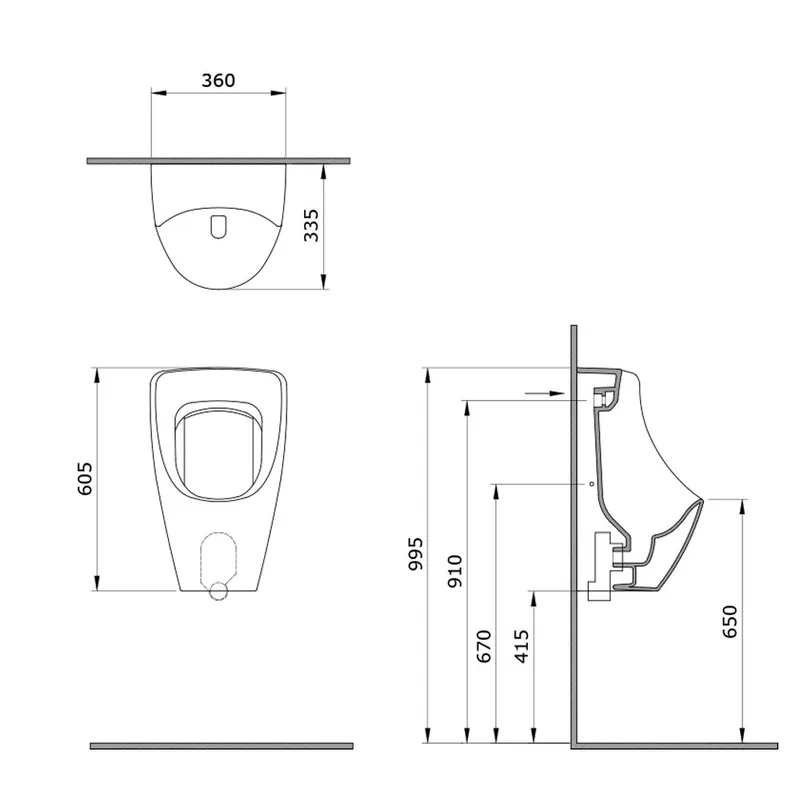 BOCCHI 1383-002-0131 Back-Inlet Wall Hung Urinal Bowl (Matt White)