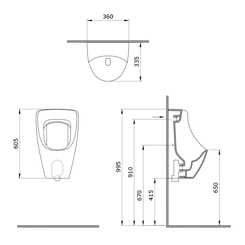BOCCHI 1383 Taormina Arch Urinal with Back Water Inlet (Glossy White)