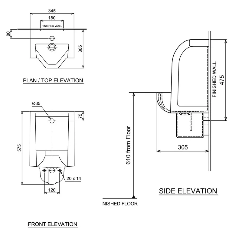 Claytan UR-407-BI Wall Hung Urinal Bowl