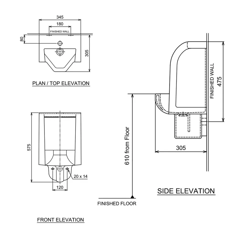 Claytan UR-407-TI Wall Hung Urinal Bowl