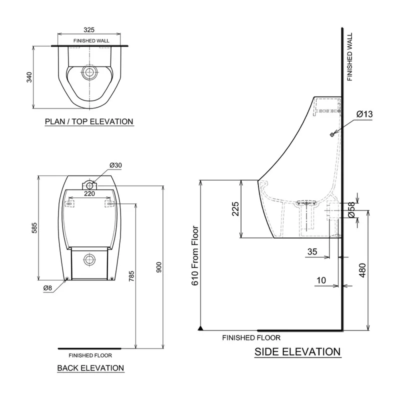 Claytan UR-5602N-BI Wall Hung Urinal Bowl