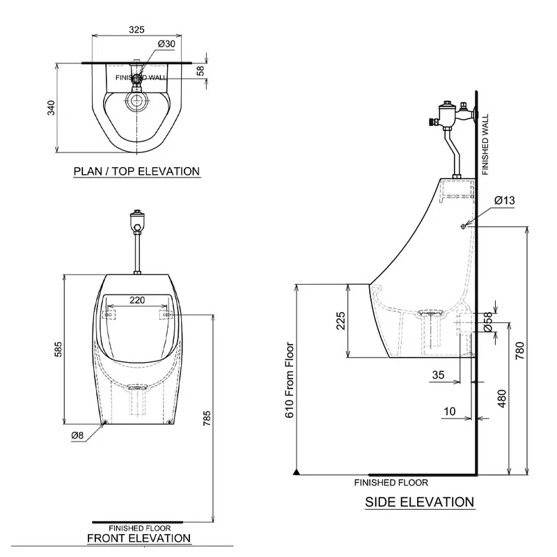 Claytan UR-5602N-TI Wall Hung Urinal Bowl