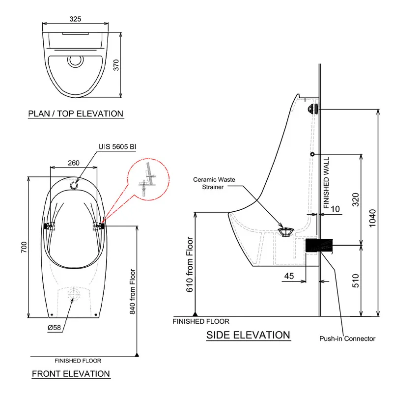 Claytan UR-5605-BI Wall Hung Urinal Bowl