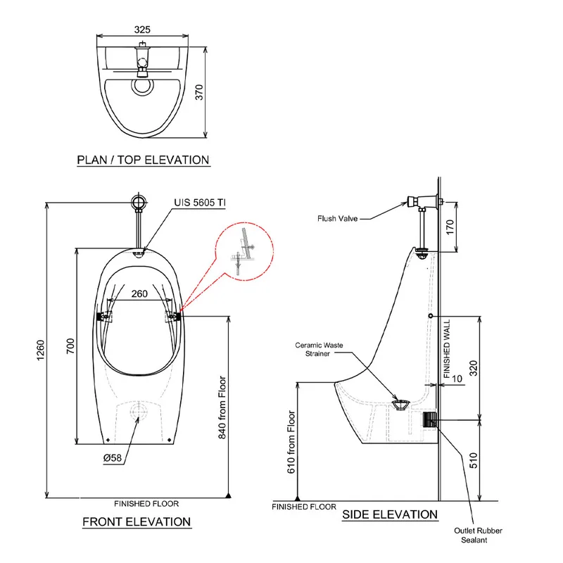 Claytan UR-5605-TI Wall Hung Urinal Bowl