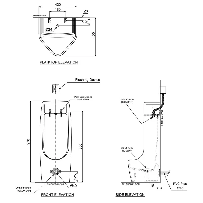 Claytan UR-5607-BI Freestanding Urinal Bowl