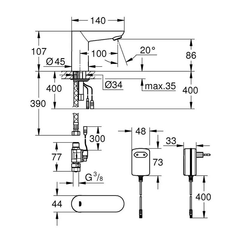 Grohe Euroeco Cosmopolitan-E 36269000 Sensor Basin Tap