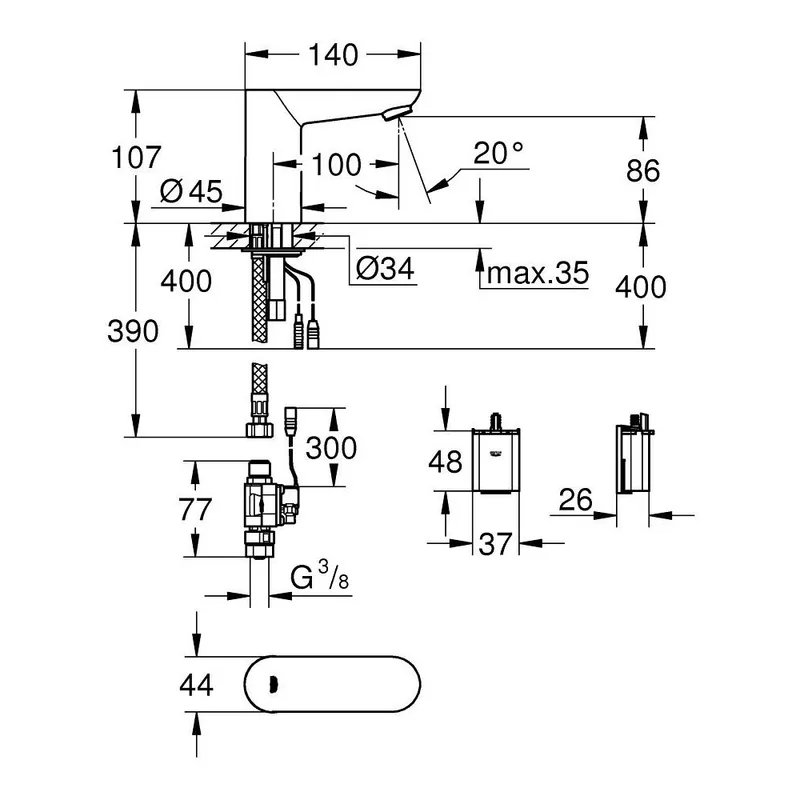 Grohe Euroeco Cosmopolitan-E 36271000 Sensor Basin Tap (Battery Operated)
