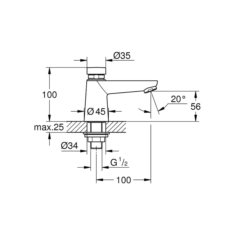 Grohe Euroeco Cosmopolitan-T 36265000 Self Closing Basin Tap