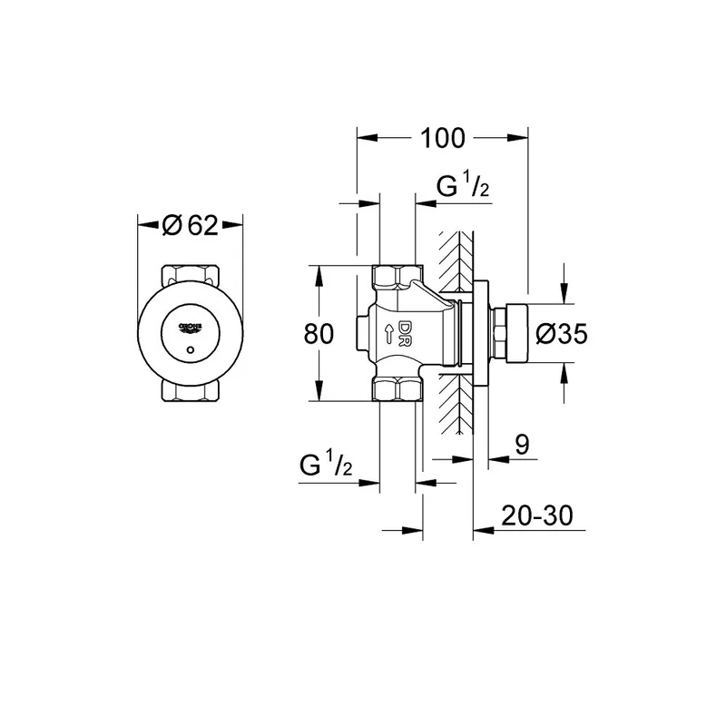 Grohe Euroeco Cosmopolitan-T 36268000 Self Closing Shower Valve