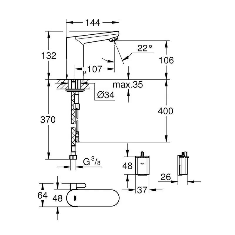 Grohe Eurosmart Cosmopolitan-E 36327001 Sensor Basin Tap with Adjustable Temperature Limiter