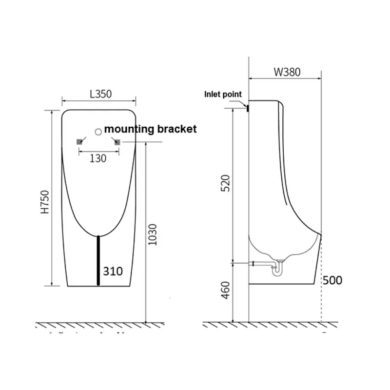 Schmied U119 Wall Hung Bowl Urinal with Spreader