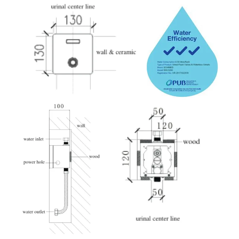 Schmied SHU3200 Constant Series Urinal Sensor Flush Valve with LED (Back Inlet)