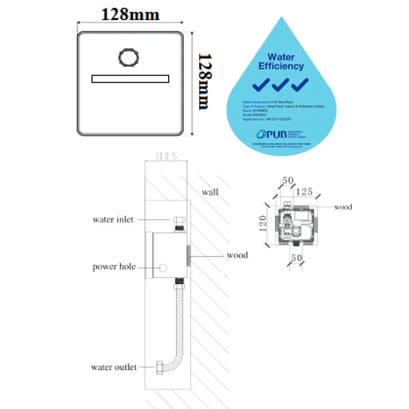 Schmied SHU8001 Elementary Series Urinal Sensor Flush Valve with LED (Top Inlet)