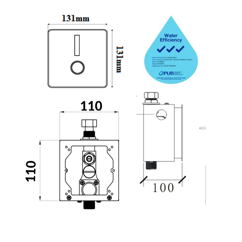 Schmied SHU8004 Extreme Series Urinal Sensor Flush Valve with LED (Back Inlet)