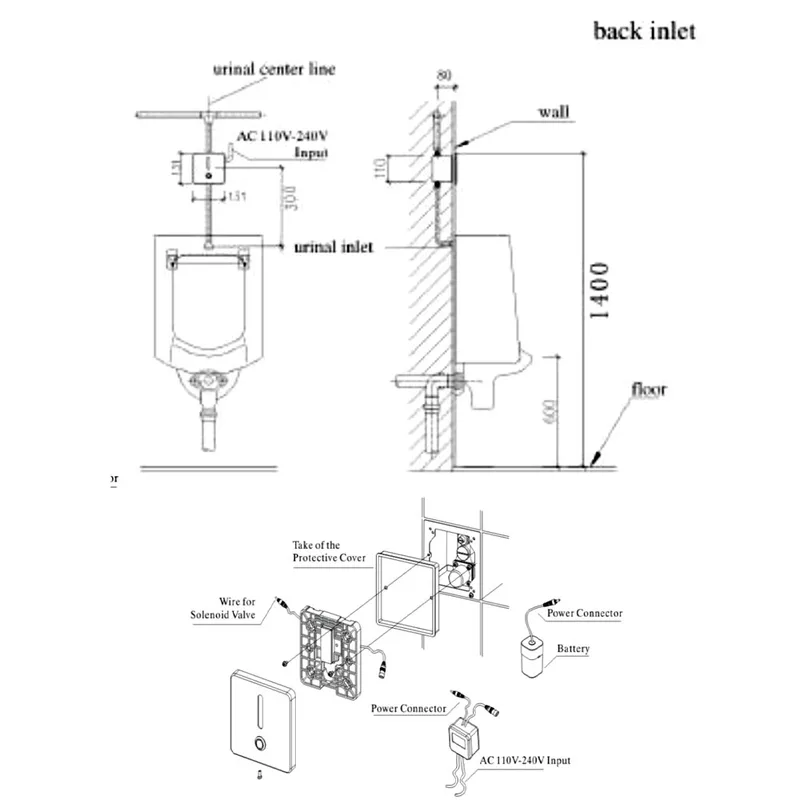 Schmied SHU8004 Extreme Series Urinal Sensor Flush Valve with LED (Back Inlet)